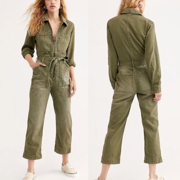 Free People Pants - Free People Charlie Coveralls Flight Utility Jumpsuit Army Green Tie Belt